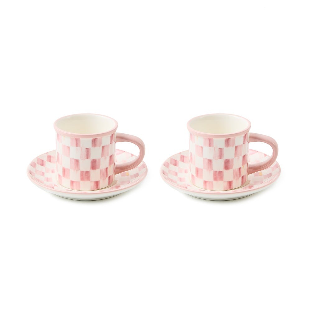Rosy Check Stoneware Espresso Cup & Saucer, Set of 2