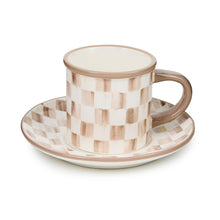 Cargar imagen en el visor de la galería, Mocha Check Stoneware Espresso Cup &amp; Saucer, Set of 2