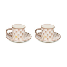 Cargar imagen en el visor de la galería, Mocha Check Stoneware Espresso Cup &amp; Saucer, Set of 2