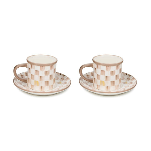 Mocha Check Stoneware Espresso Cup & Saucer, Set of 2