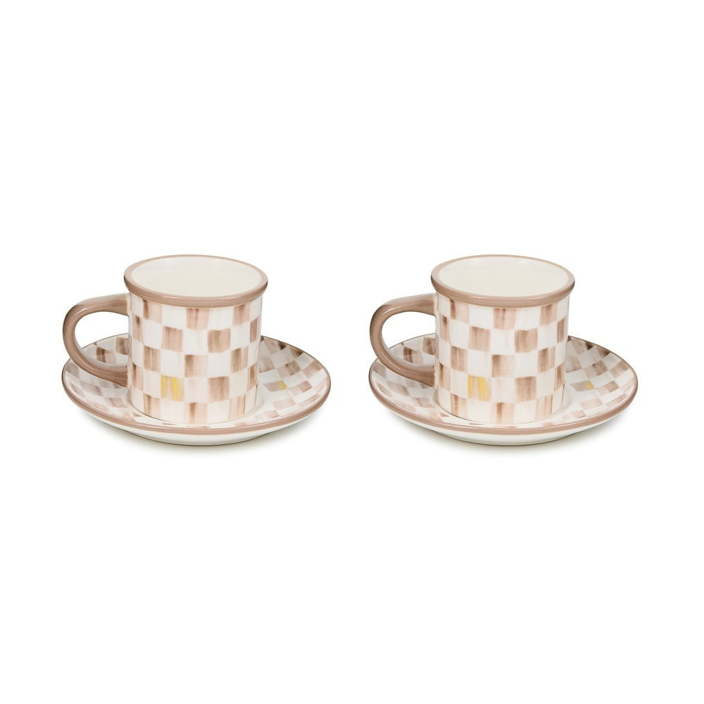 Mocha Check Stoneware Espresso Cup & Saucer, Set of 2