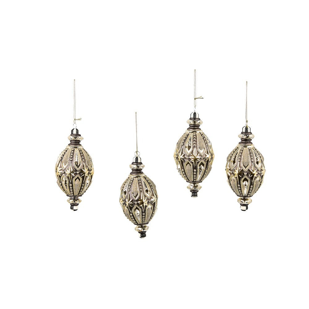 Courtly Noel Teardrop Glass Ornaments , Set of 4