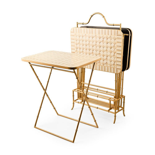 Mocha Check Cocktail Trays, Set of 4