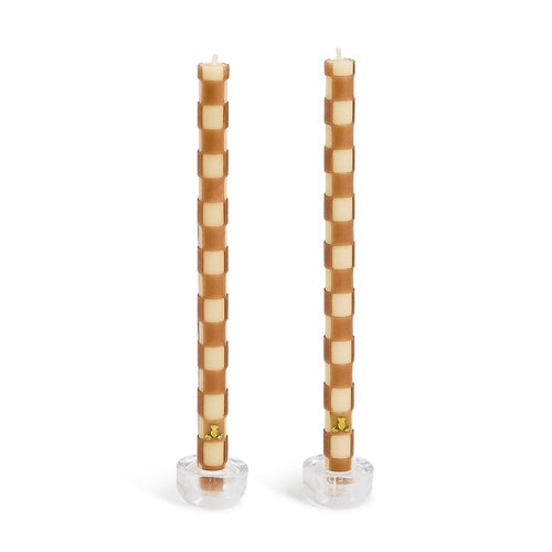 Mocha Check Dinner Candles, Set of 2
