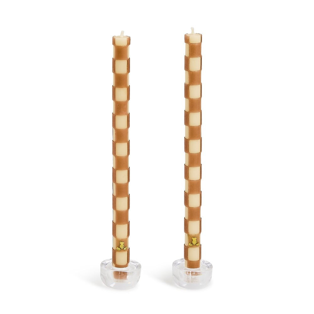 Mocha Check Dinner Candles, Set of 2