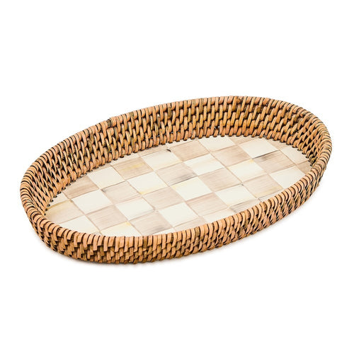 Mocha Check Enamel & Rattan Small Tray