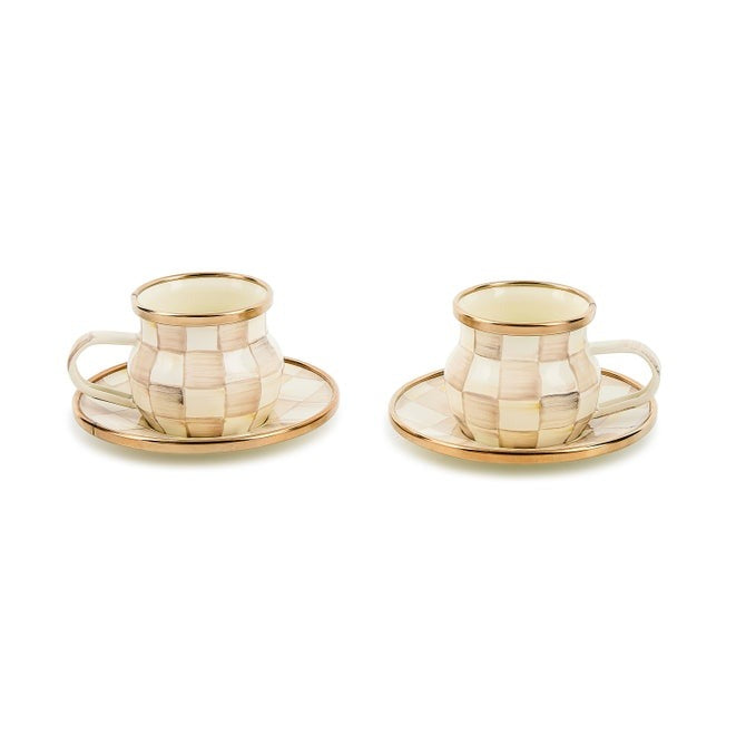 Mocha Check Espresso Cup & Saucer Set