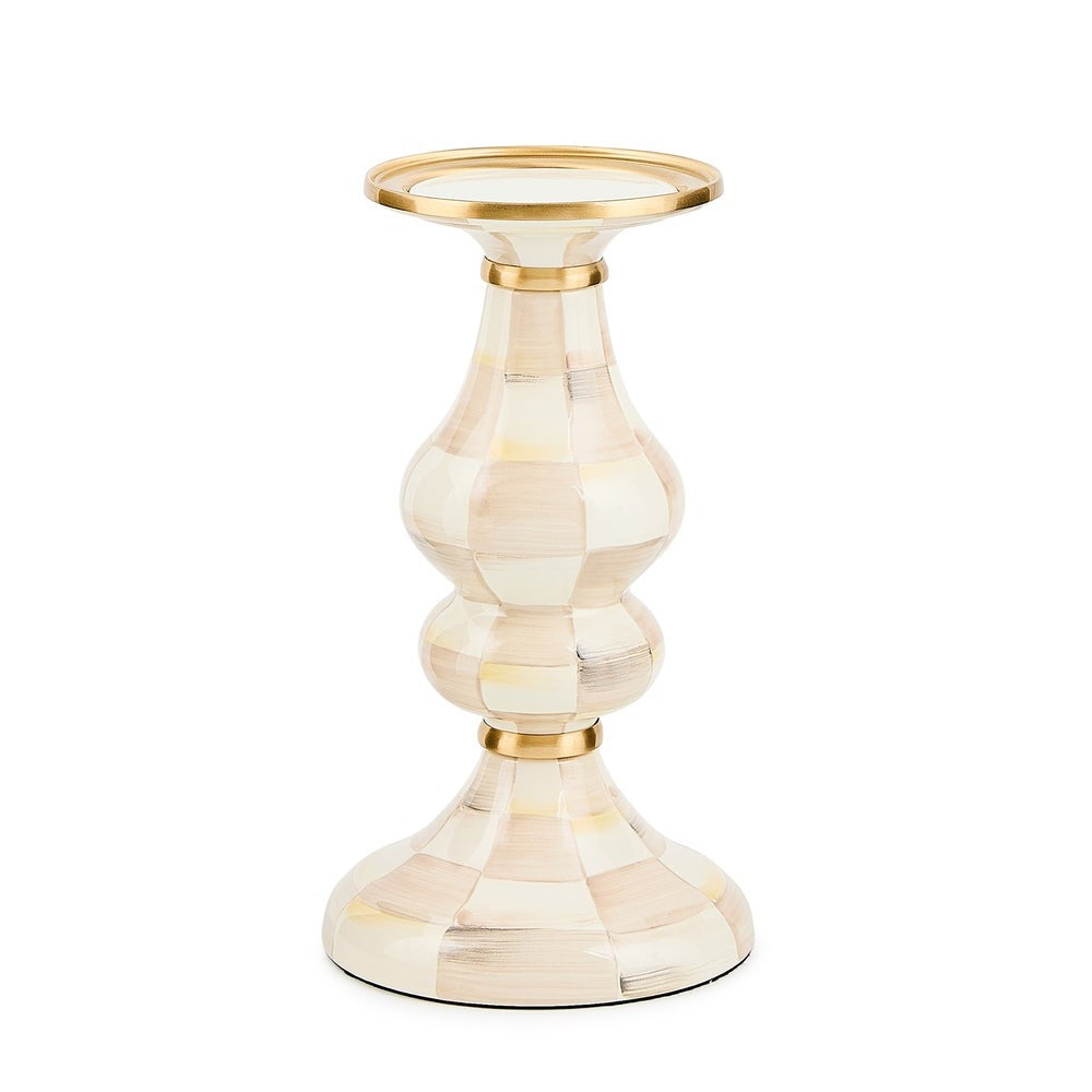 Mocha Check Medium Pillar Candlestick