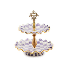 Cargar imagen en el visor de la galería, Violet Check Ceramic Two Tier Sweet Stand