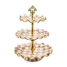 Cargar imagen en el visor de la galería, Mocha Check Ceramic Three Tier Sweet Stand