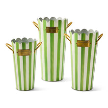 Cargar imagen en el visor de la galería, Grass Green Stripe Flower Buckets, Set of 3