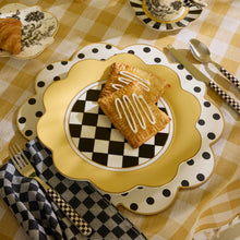 Cargar imagen en el visor de la galería, Bee Toile Round Scalloped Cork Back Placemats, Set of 4