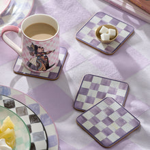 Cargar imagen en el visor de la galería, Violet Check Cork Back Coasters, Set of 4