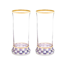 Cargar imagen en el visor de la galería, Violet Check Highball Glass, Set of 2