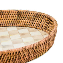 Cargar imagen en el visor de la galería, Mocha Check Enamel &amp; Rattan Large Tray