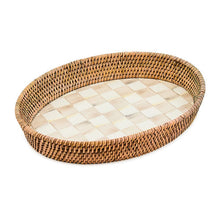 Cargar imagen en el visor de la galería, Mocha Check Enamel &amp; Rattan Large Tray