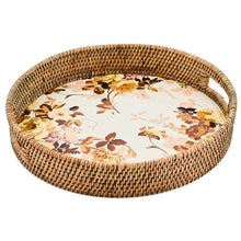 Cargar imagen en el visor de la galería, Wild Rose White Enamel &amp; Rattan Round Serving Tray