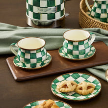Cargar imagen en el visor de la galería, Emerald Check Espresso Cup &amp; Saucer Set