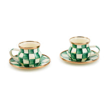 Cargar imagen en el visor de la galería, Emerald Check Espresso Cup &amp; Saucer Set