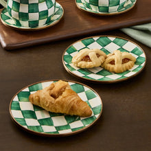 Cargar imagen en el visor de la galería, Emerald Check Appetizer Plates, Set of 4
