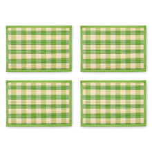 Cargar imagen en el visor de la galería, Green Woven Check Straw Placemats, Set of 4