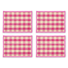 Cargar imagen en el visor de la galería, Pink Woven Check Straw Placemats, Set of 4