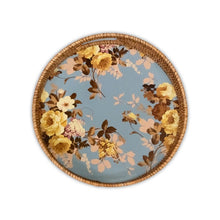 Cargar imagen en el visor de la galería, Wild Rose Slate Enamel &amp; Rattan Round Tray