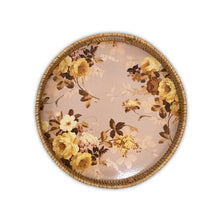 Cargar imagen en el visor de la galería, Wild Rose Mauve Enamel &amp; Rattan Round Tray