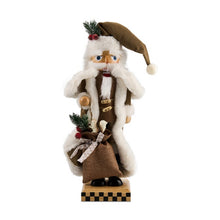 Cargar imagen en el visor de la galería, Mocha Check Wood Santa Nutcracker