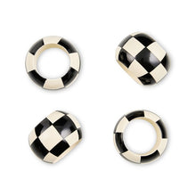 Cargar imagen en el visor de la galería, Black and White Check Wood Napkin Rings, Set of 4
