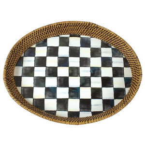 Courtly Check Rattan & Enamel Tray - Large