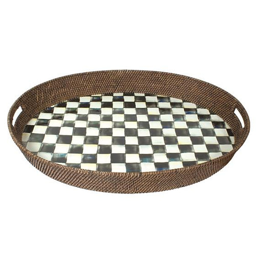 Courtly Check Rattan & Enamel Party Tray
