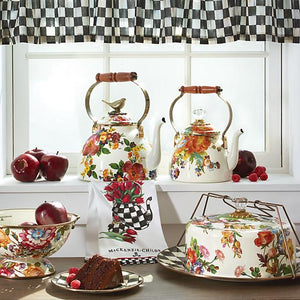 Flower Market 2 Quart Tea Kettle - White