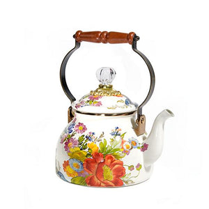 Flower Market 2 Quart Tea Kettle - White