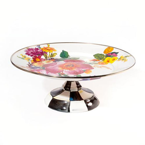 Flower Market Small Pedestal Platter - White