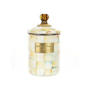 Parchment Check Enamel Canister - Medium