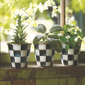 Courtly Check Enamel Herb Pots - Set Of 3
