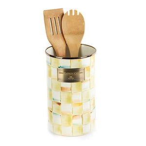 Parchment Check Enamel Utensil Holder