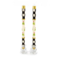 Cargar imagen en el visor de la galería, Christmas Tree Dinner Candles - Check Bands - Set of 2