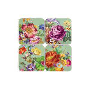 Flower Market Cork Back Coasters - Green - Set of 4