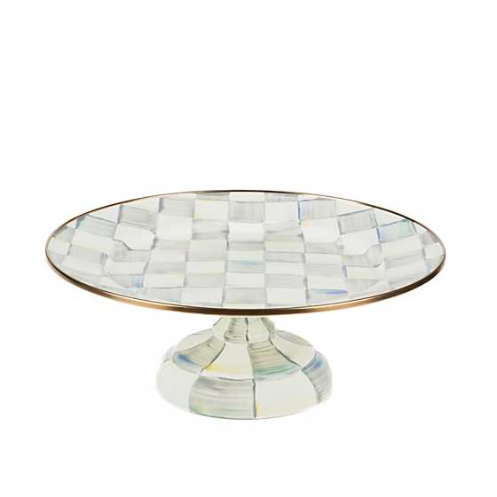 Sterling Check Enamel Pedestal Platter - Small