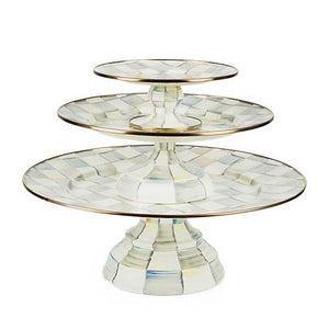 Sterling Check Enamel Pedestal Platter - Mini